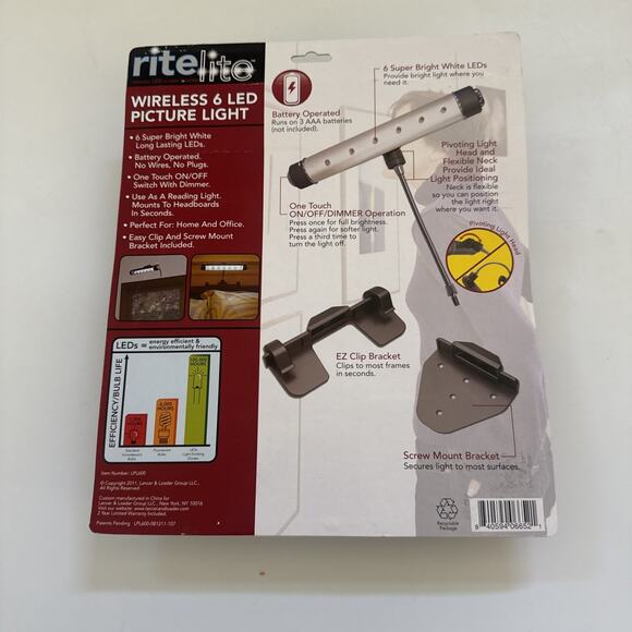 Rite Lite Wireless LED Picture Light LPL600 6 Bright LEDsUNUSED Battery Operated - Picture 2 of 10